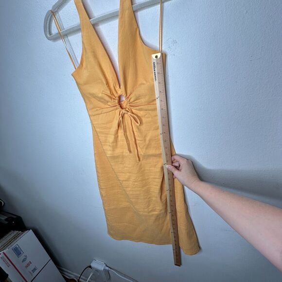 Zara Mustard Yellow Halter V-Neck Sun Dress O-Ring Cutout Front Open Back Small - Picture 14 of 15